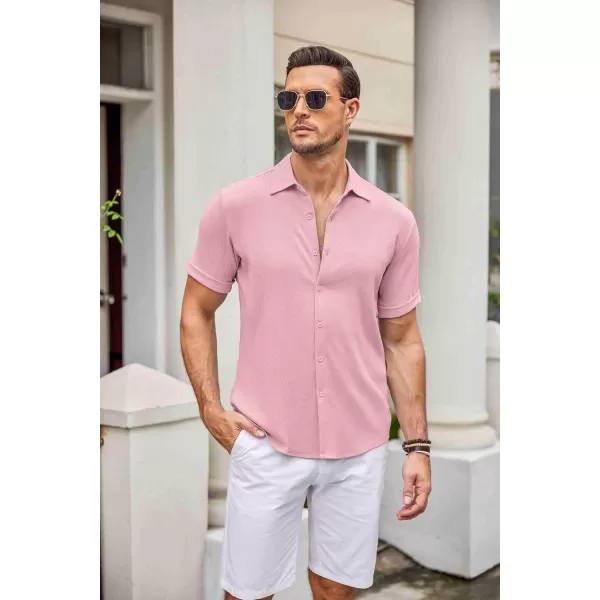 COOFANDY Men's Casual Button Down Shirt Short Sleeve Summer Beach Vacation Shirts Textured Untucked Shirts