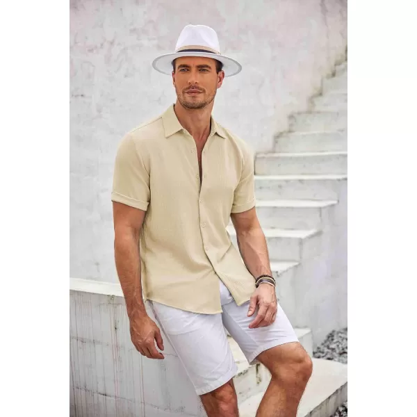 COOFANDY Men's Casual Button Down Shirt Short Sleeve Summer Beach Vacation Shirts Textured Untucked Shirts
