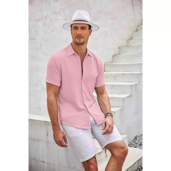 COOFANDY Men's Casual Button Down Shirt Short Sleeve Summer Beach Vacation Shirts Textured Untucked Shirts