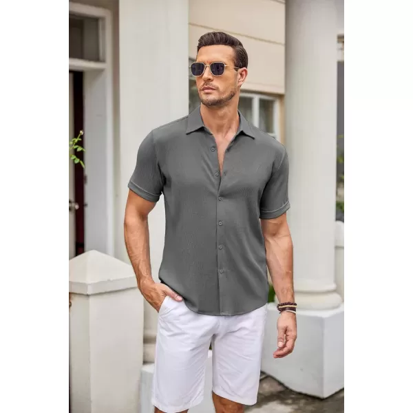 COOFANDY Men's Casual Button Down Shirt Short Sleeve Summer Beach Vacation Shirts Textured Untucked Shirts
