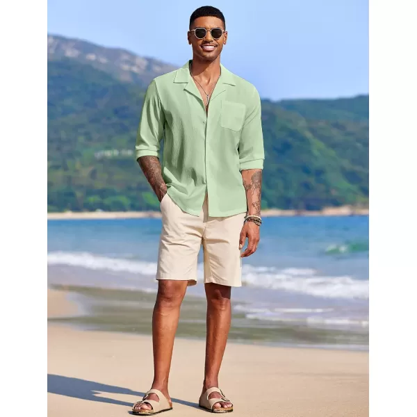 COOFANDY Mens Casual Button Down Shirt Summer Beach Shirts Long Sleeve Cuban Collared Tropical Textured Shirts