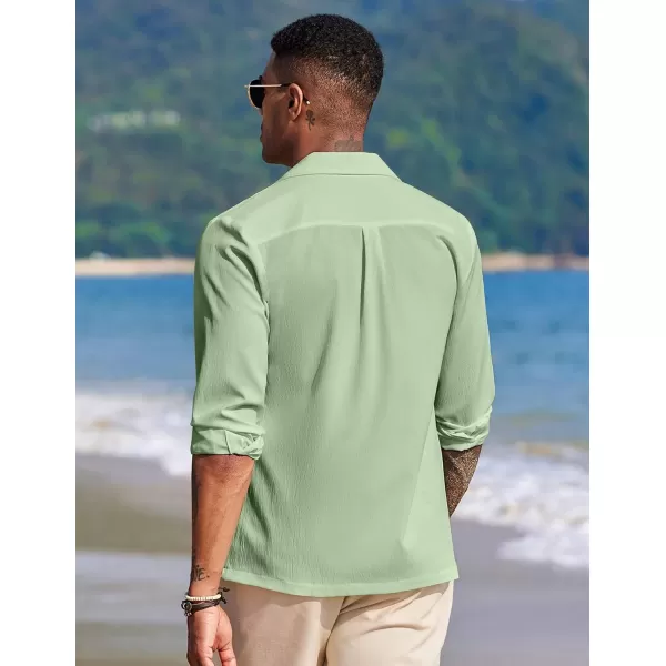 COOFANDY Mens Casual Button Down Shirt Summer Beach Shirts Long Sleeve Cuban Collared Tropical Textured Shirts