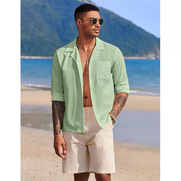 COOFANDY Mens Casual Button Down Shirt Summer Beach Shirts Long Sleeve Cuban Collared Tropical Textured Shirts