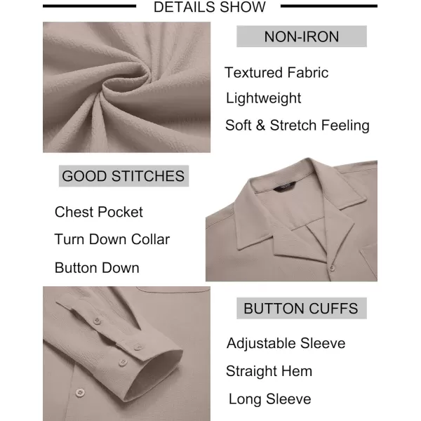 COOFANDY Mens Casual Dress Long Sleeve Shirt Fashion Solid Beach Wedding Shirts Khaki 3X-Large