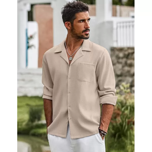 COOFANDY Mens Casual Dress Long Sleeve Shirt Fashion Solid Beach Wedding Shirts Khaki 3X-Large