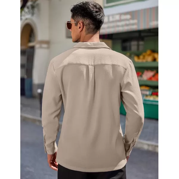 COOFANDY Mens Casual Dress Long Sleeve Shirt Fashion Solid Beach Wedding Shirts Khaki 3X-Large