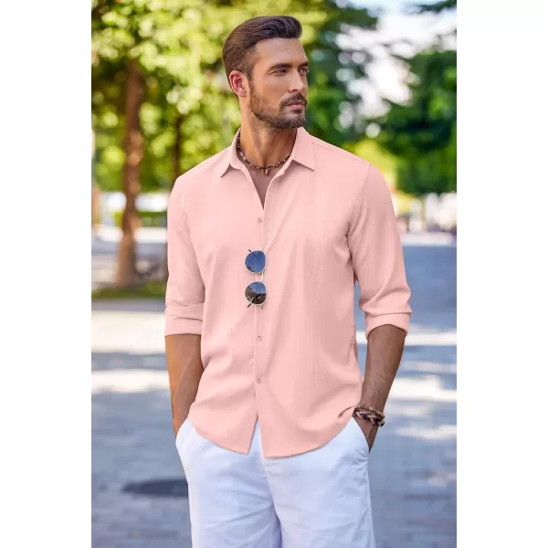 COOFANDY Men's Cuban Guayabera Shirt Long Sleeve Casual Button Down Shirts Beach Linen Shirt