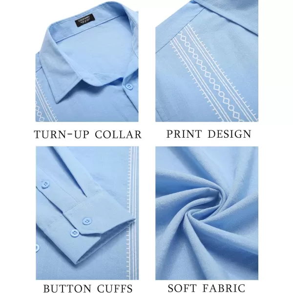 COOFANDY Men's Cuban Guayabera Shirt Long Sleeve Casual Button Down Shirts Beach Linen Shirt