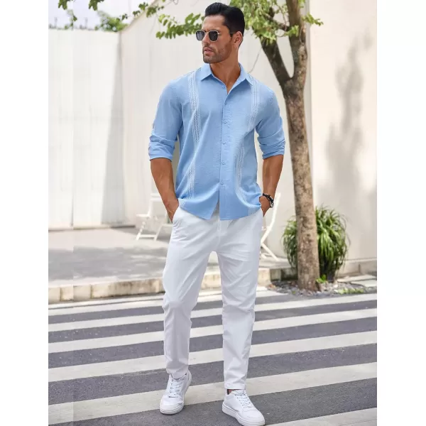 COOFANDY Men's Cuban Guayabera Shirt Long Sleeve Casual Button Down Shirts Beach Linen Shirt