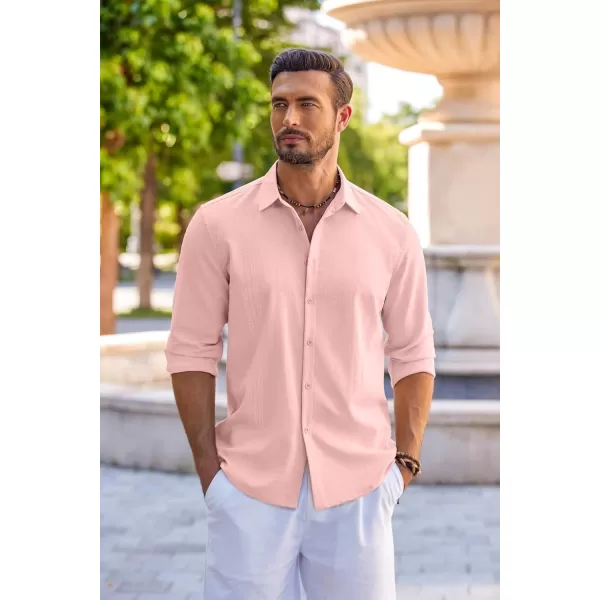 COOFANDY Men's Cuban Guayabera Shirt Long Sleeve Casual Button Down Shirts Beach Linen Shirt