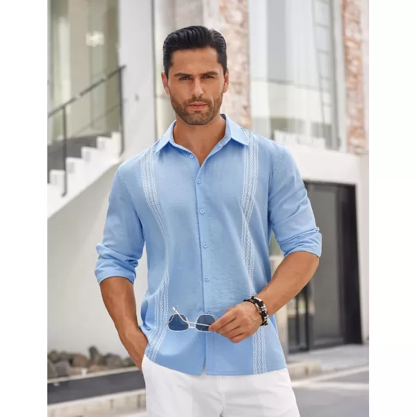 COOFANDY Men's Cuban Guayabera Shirt Long Sleeve Casual Button Down Shirts Beach Linen Shirt