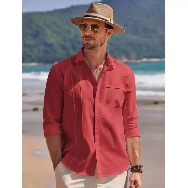 COOFANDY Mens Cuban Guayabera Shirts Casual Button Down Shirts Long Sleeve Linen Shirts Summer Beach