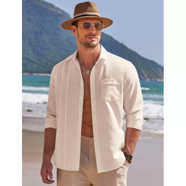 COOFANDY Mens Cuban Guayabera Shirts Casual Button Down Shirts Long Sleeve Linen Shirts Summer Beach