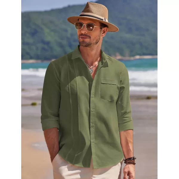 COOFANDY Mens Cuban Guayabera Shirts Casual Button Down Shirts Long Sleeve Linen Shirts Summer Beach