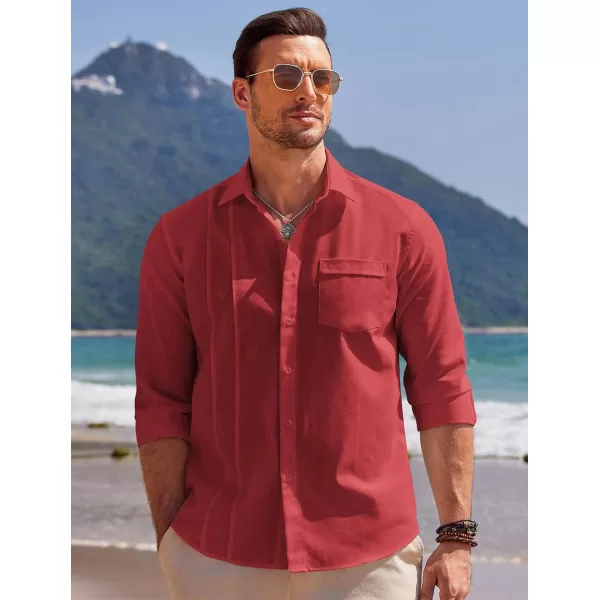 COOFANDY Mens Cuban Guayabera Shirts Casual Button Down Shirts Long Sleeve Linen Shirts Summer Beach