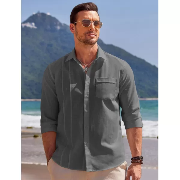 COOFANDY Mens Cuban Guayabera Shirts Casual Button Down Shirts Long Sleeve Linen Shirts Summer Beach