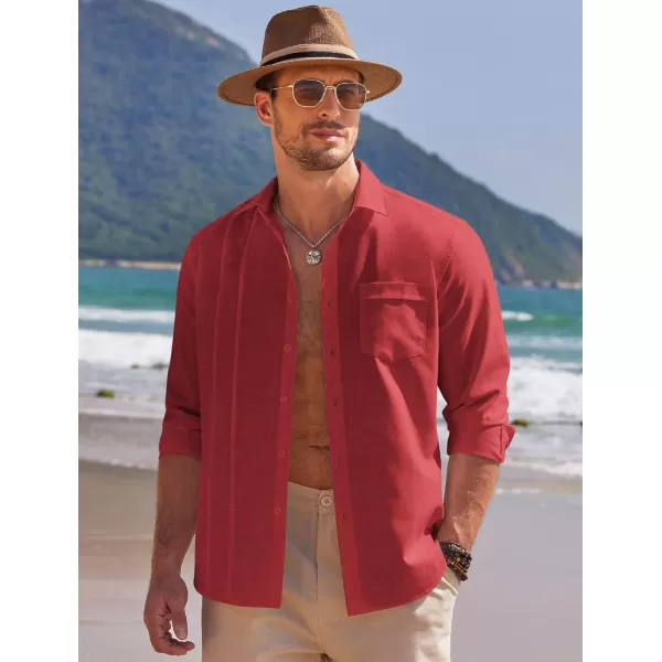 COOFANDY Mens Cuban Guayabera Shirts Casual Button Down Shirts Long Sleeve Linen Shirts Summer Beach