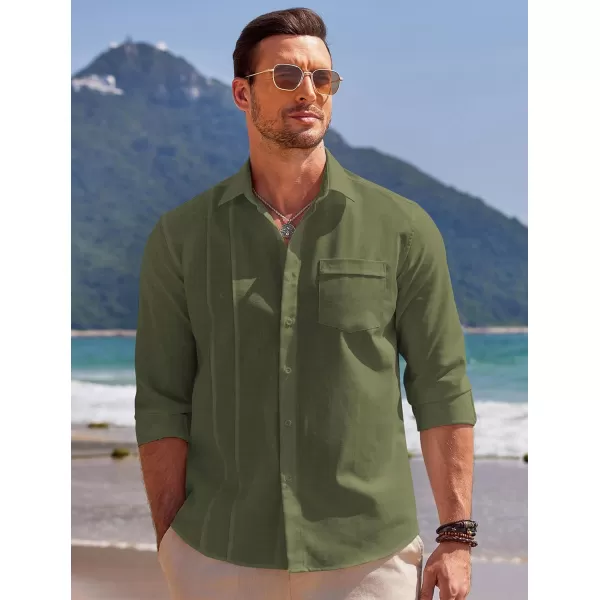 COOFANDY Mens Cuban Guayabera Shirts Casual Button Down Shirts Long Sleeve Linen Shirts Summer Beach