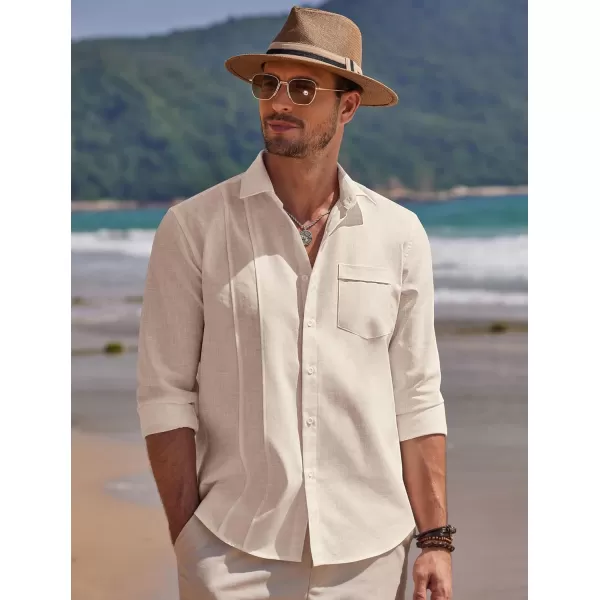COOFANDY Mens Cuban Guayabera Shirts Casual Button Down Shirts Long Sleeve Linen Shirts Summer Beach