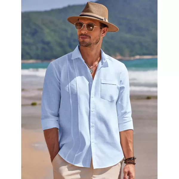 COOFANDY Mens Cuban Guayabera Shirts Casual Button Down Shirts Long Sleeve Linen Shirts Summer Beach