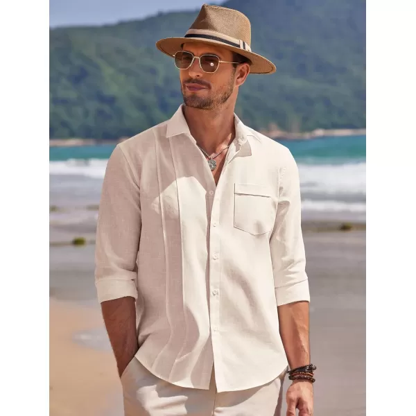 COOFANDY Mens Cuban Guayabera Shirts Casual Button Down Shirts Long Sleeve Linen Shirts Summer Beach