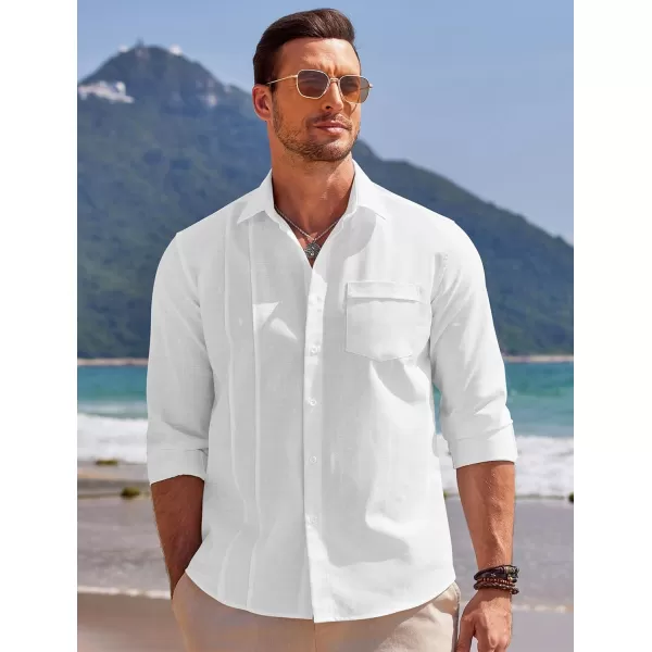 COOFANDY Mens Cuban Guayabera Shirts Casual Button Down Shirts Long Sleeve Linen Shirts Summer Beach