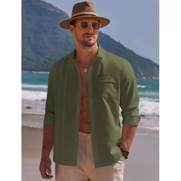 COOFANDY Mens Cuban Guayabera Shirts Casual Button Down Shirts Long Sleeve Linen Shirts Summer Beach
