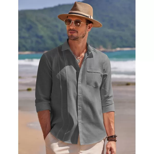 COOFANDY Mens Cuban Guayabera Shirts Casual Button Down Shirts Long Sleeve Linen Shirts Summer Beach