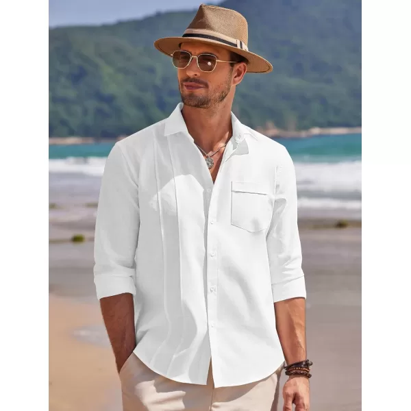 COOFANDY Mens Cuban Guayabera Shirts Casual Button Down Shirts Long Sleeve Linen Shirts Summer Beach