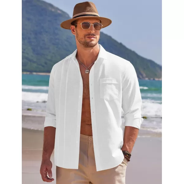 COOFANDY Mens Cuban Guayabera Shirts Casual Button Down Shirts Long Sleeve Linen Shirts Summer Beach