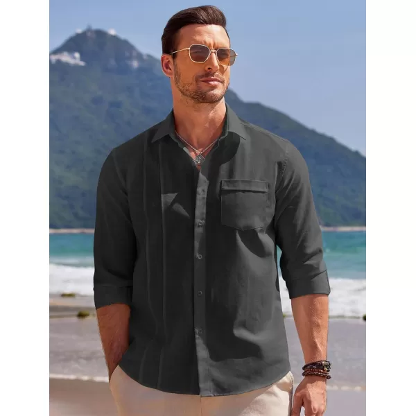 COOFANDY Mens Cuban Guayabera Shirts Casual Button Down Shirts Long Sleeve Linen Shirts Summer Beach
