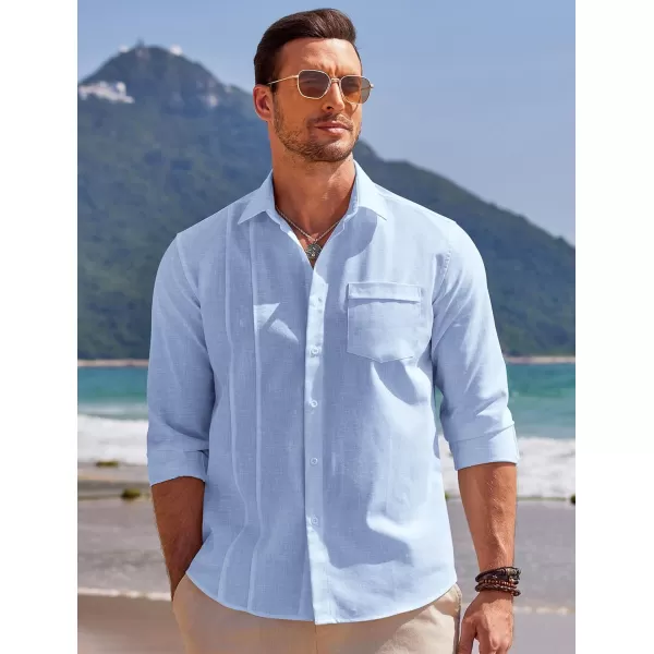 COOFANDY Mens Cuban Guayabera Shirts Casual Button Down Shirts Long Sleeve Linen Shirts Summer Beach