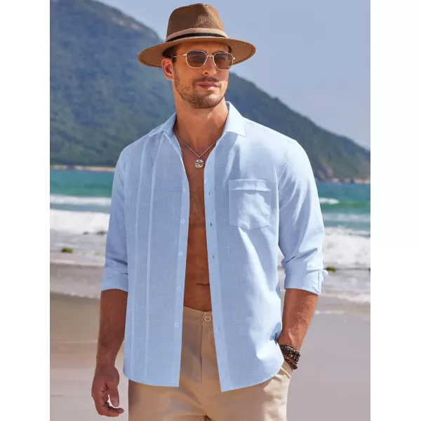 COOFANDY Mens Cuban Guayabera Shirts Casual Button Down Shirts Long Sleeve Linen Shirts Summer Beach