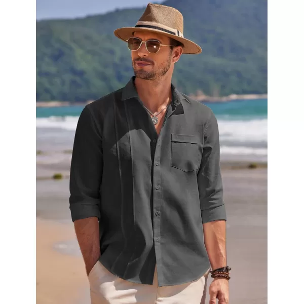 COOFANDY Mens Cuban Guayabera Shirts Casual Button Down Shirts Long Sleeve Linen Shirts Summer Beach