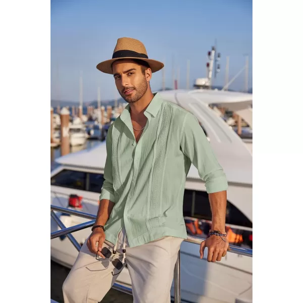 COOFANDY Men's Cuban Guayabera Shirts Long Sleeve Casual Button Down Shirt Cotton Beach Tops