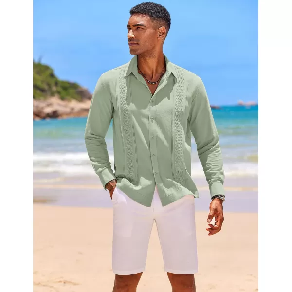 COOFANDY Men's Cuban Guayabera Shirts Long Sleeve Casual Button Down Shirt Cotton Beach Tops