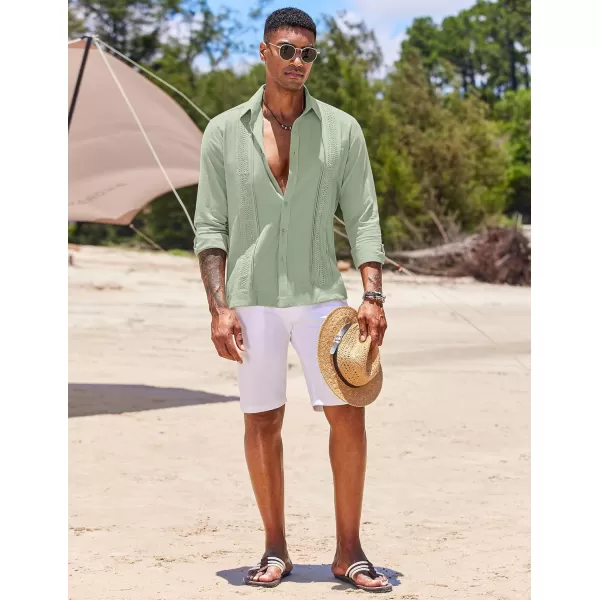 COOFANDY Men's Cuban Guayabera Shirts Long Sleeve Casual Button Down Shirt Cotton Beach Tops
