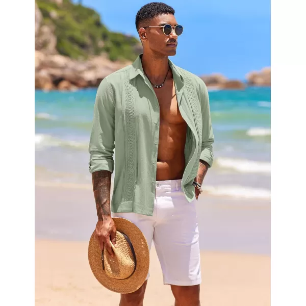 COOFANDY Men's Cuban Guayabera Shirts Long Sleeve Casual Button Down Shirt Cotton Beach Tops