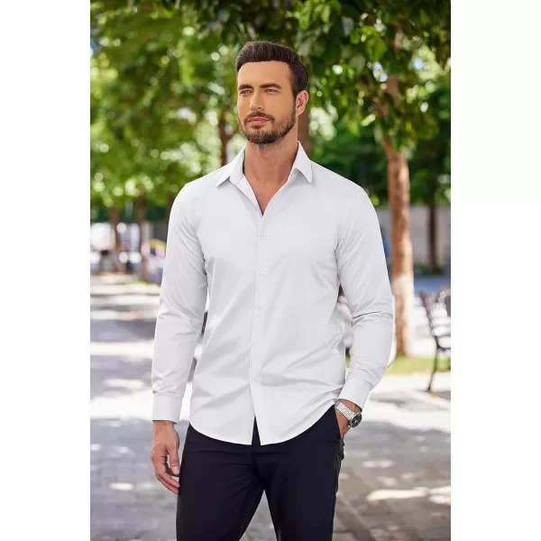COOFANDY Men's Dress Shirt Long Sleeve Untucked Button Down Shirts for Wedding White