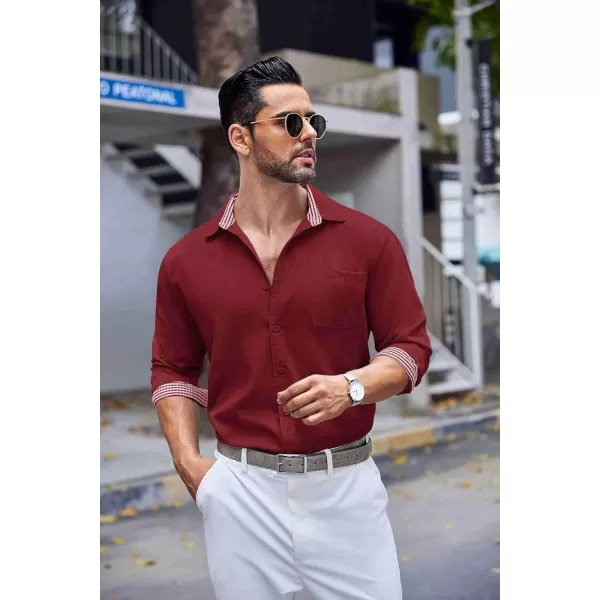 COOFANDY Men's Linen Button Down Shirt Long Sleeve Casual Beach Shirts with Pocket