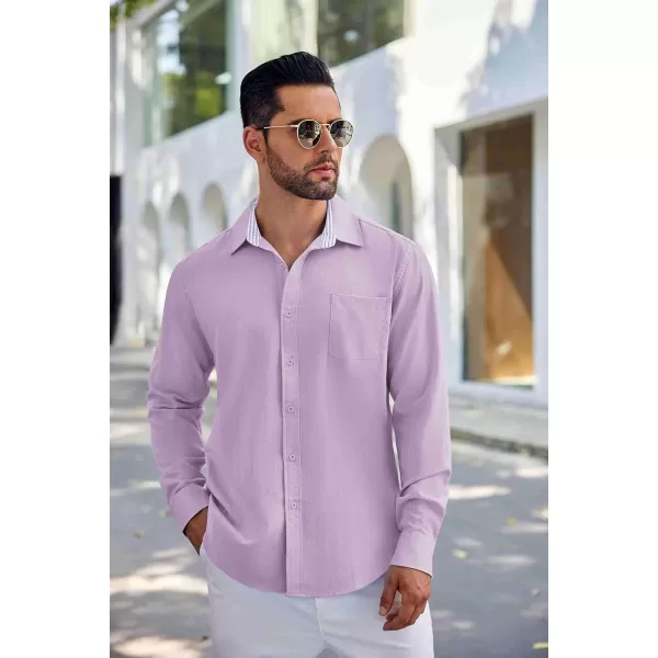 COOFANDY Men's Linen Button Down Shirt Long Sleeve Casual Beach Shirts with Pocket