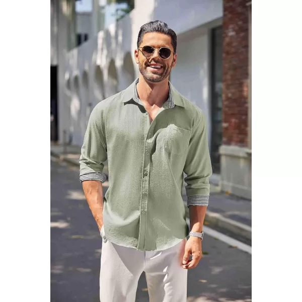 COOFANDY Men's Linen Button Down Shirt Long Sleeve Casual Beach Shirts with Pocket