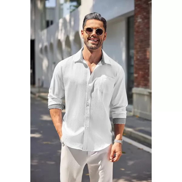 COOFANDY Men's Linen Button Down Shirt Long Sleeve Casual Beach Shirts with Pocket
