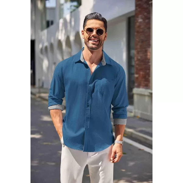 COOFANDY Men's Linen Button Down Shirt Long Sleeve Casual Beach Shirts with Pocket