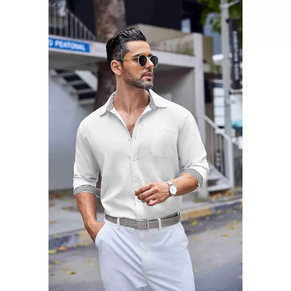 COOFANDY Men's Linen Button Down Shirt Long Sleeve Casual Beach Shirts with Pocket