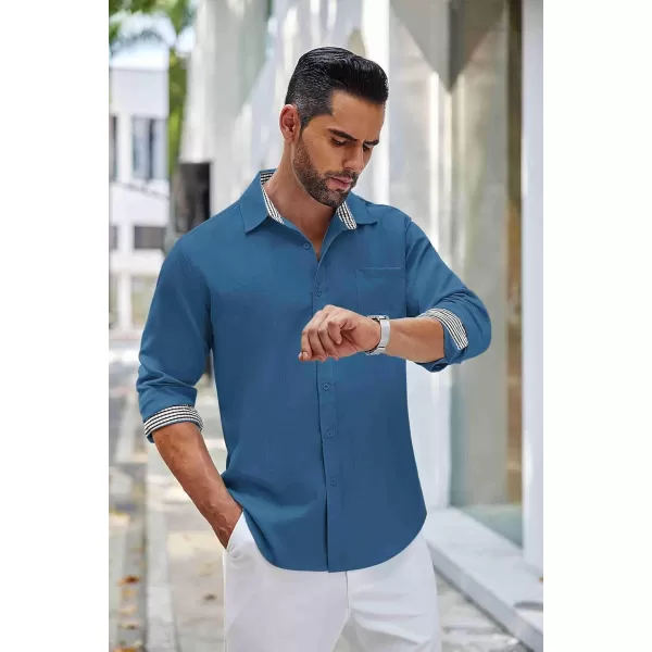 COOFANDY Men's Linen Button Down Shirt Long Sleeve Casual Beach Shirts with Pocket