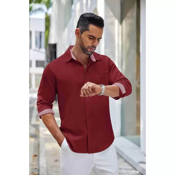 COOFANDY Men's Linen Button Down Shirt Long Sleeve Casual Beach Shirts with Pocket