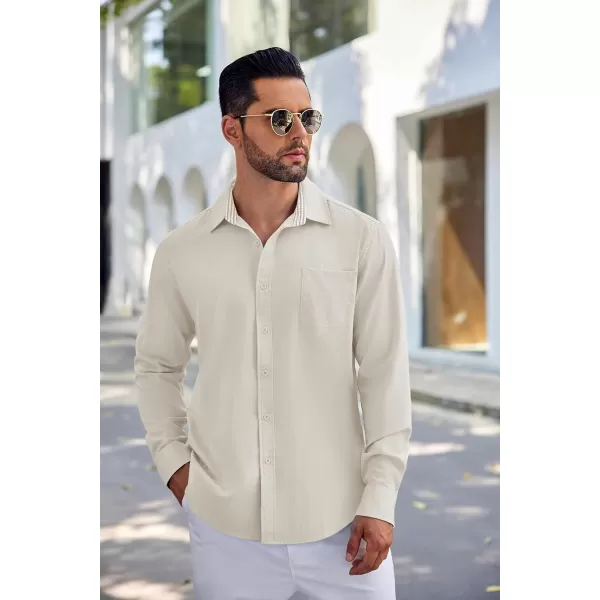 COOFANDY Men's Linen Button Down Shirt Long Sleeve Casual Beach Shirts with Pocket