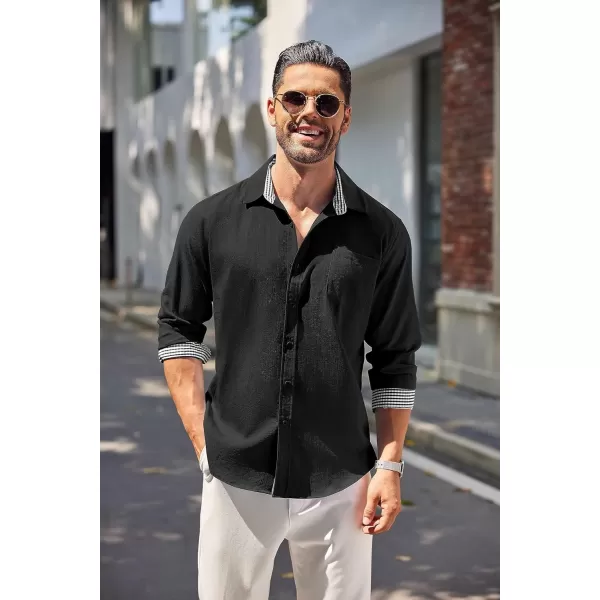 COOFANDY Men's Linen Button Down Shirt Long Sleeve Casual Beach Shirts with Pocket