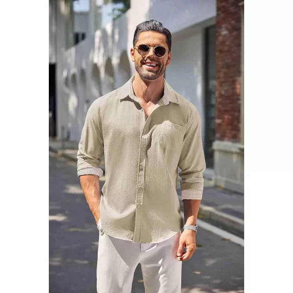 COOFANDY Men's Linen Button Down Shirt Long Sleeve Casual Beach Shirts with Pocket